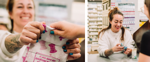 Kipp-Mallery Pharmacy team member handing a prescription bag to a patient at the pharmacy counter in Kamloops